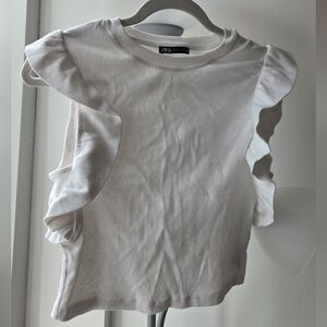 NWOT Zara White Ruffle Sleeve Top Size S